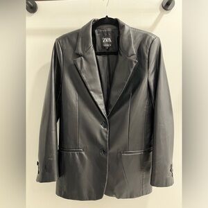 Zara Women's Oversized Faux Leather Black Blazer- XS